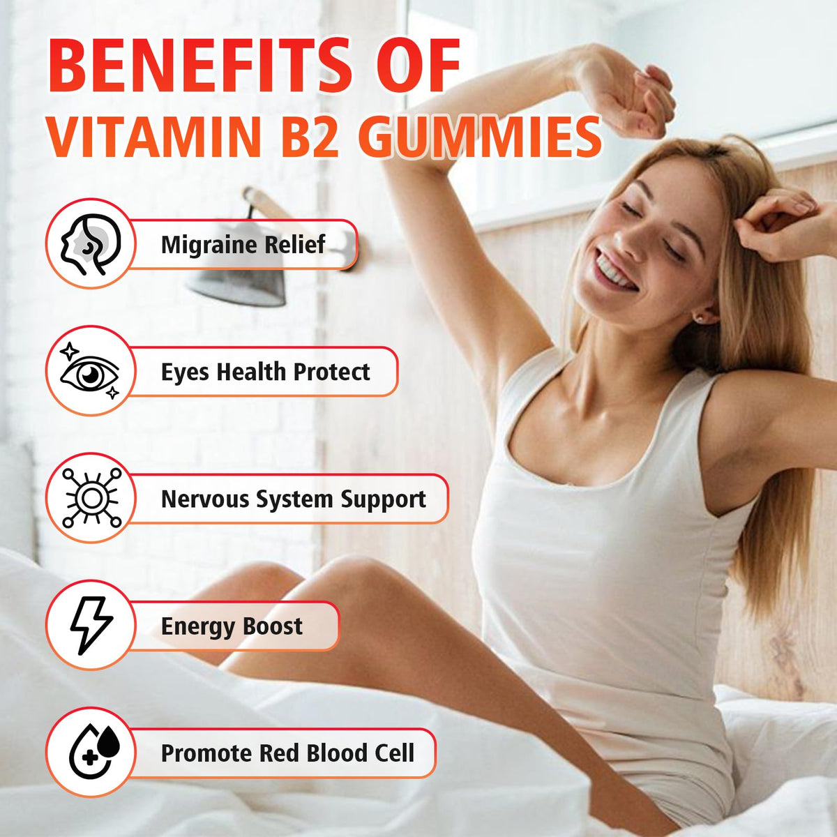 Gélifiés de vitamine B2 GrnLife sur fond blanc, 60 gummies par flacon