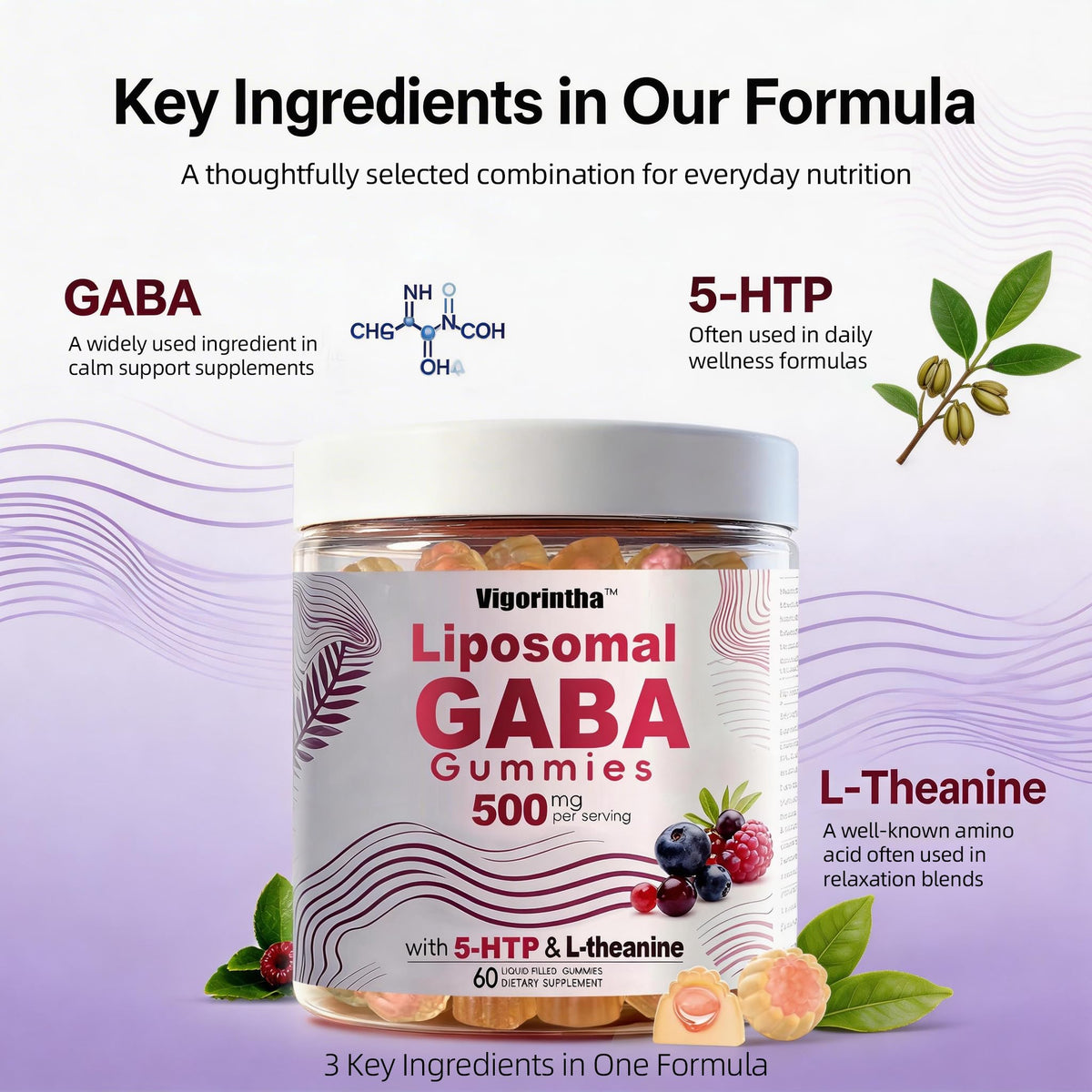 Gélifiés GABA Vigorintha avec centre liquide, gros plan