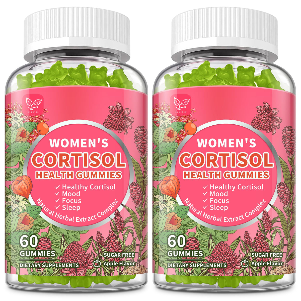 Gélifiés Hudetex Cortisol 60 gummies au goût pomme, vue de face