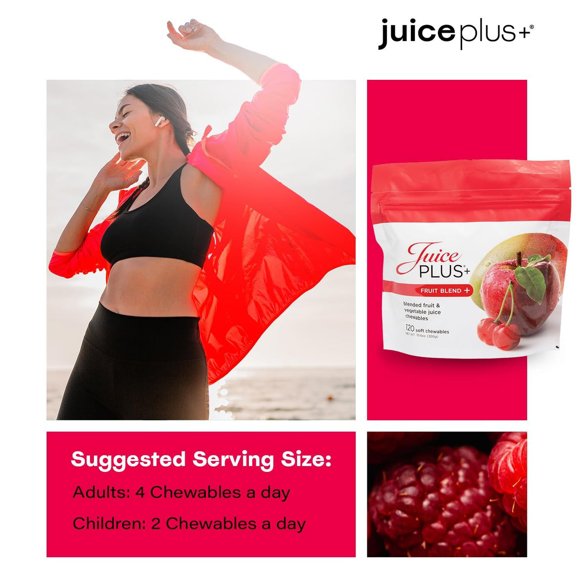 Gélifiés Juice Plus+ montrant les différents fruits utilisés