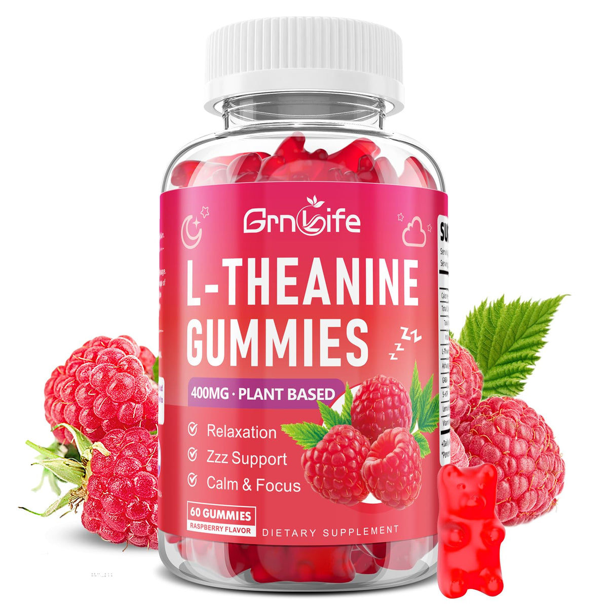 Gélifiés L-Théanine 400mg GrnLife, vue avant avec emballage