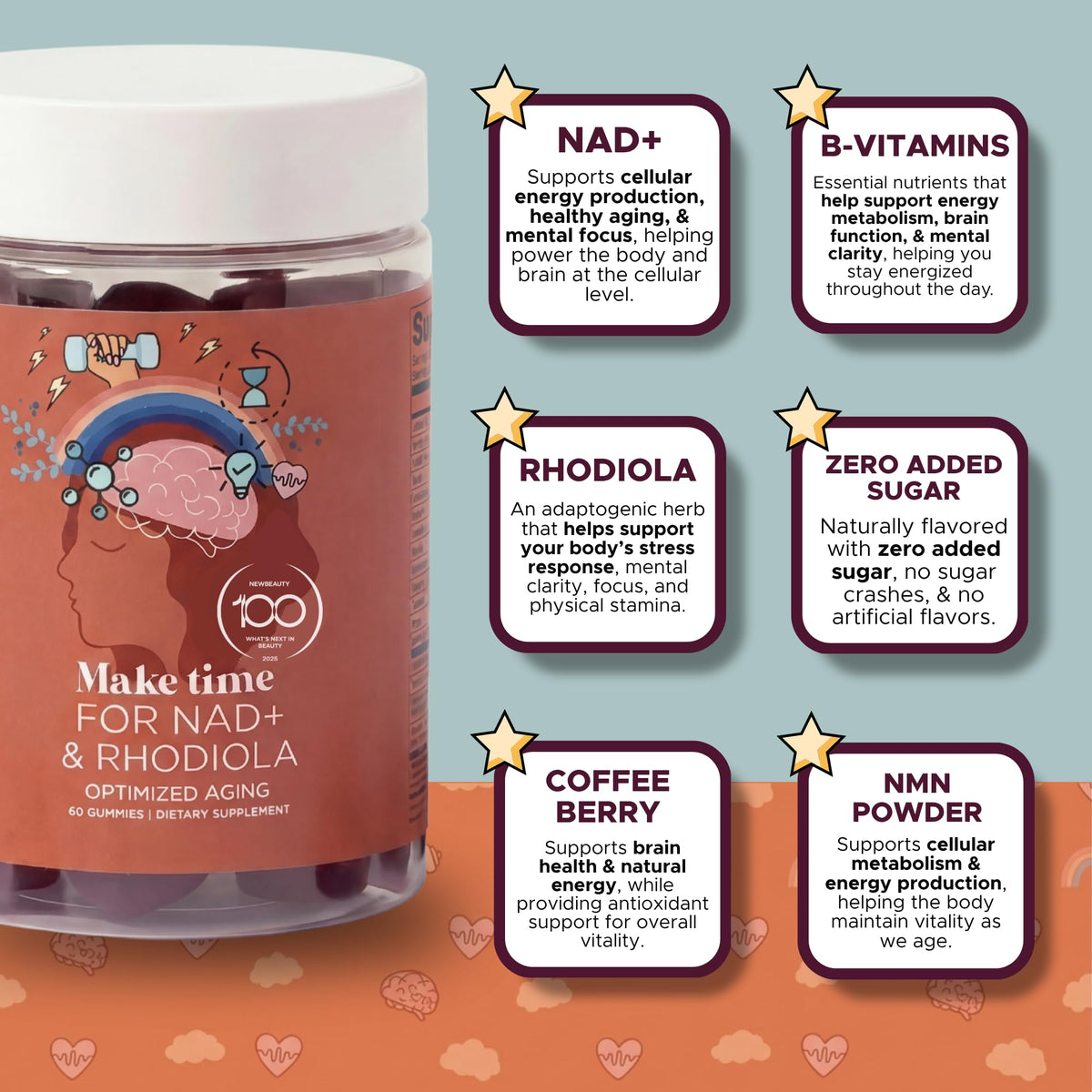 Gélifiés MAKE TIME NAD+ montrant la texture des bonbons
