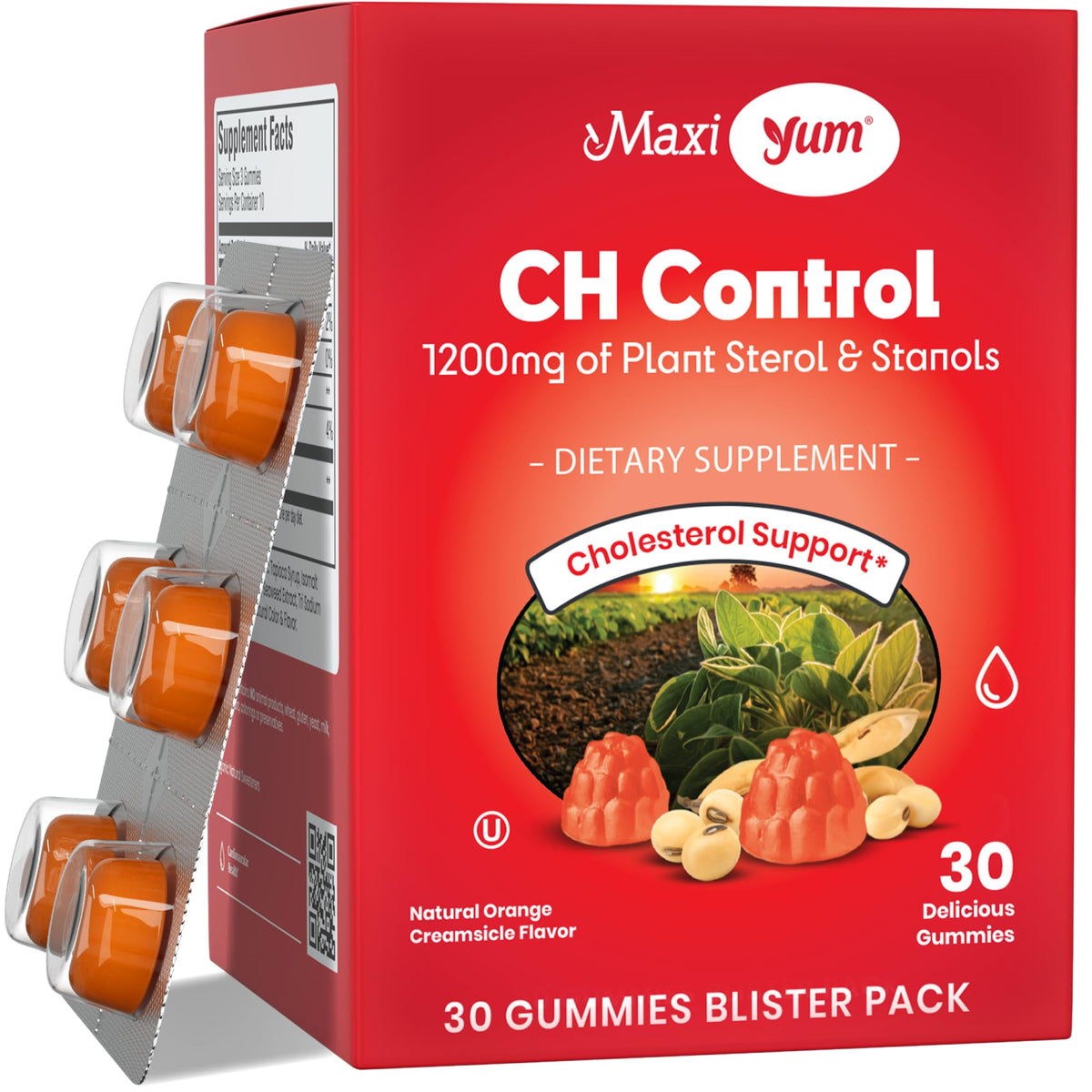 Gélifiés Maxi Health Cholestérol 1200mg saveur orange en emballage individuel