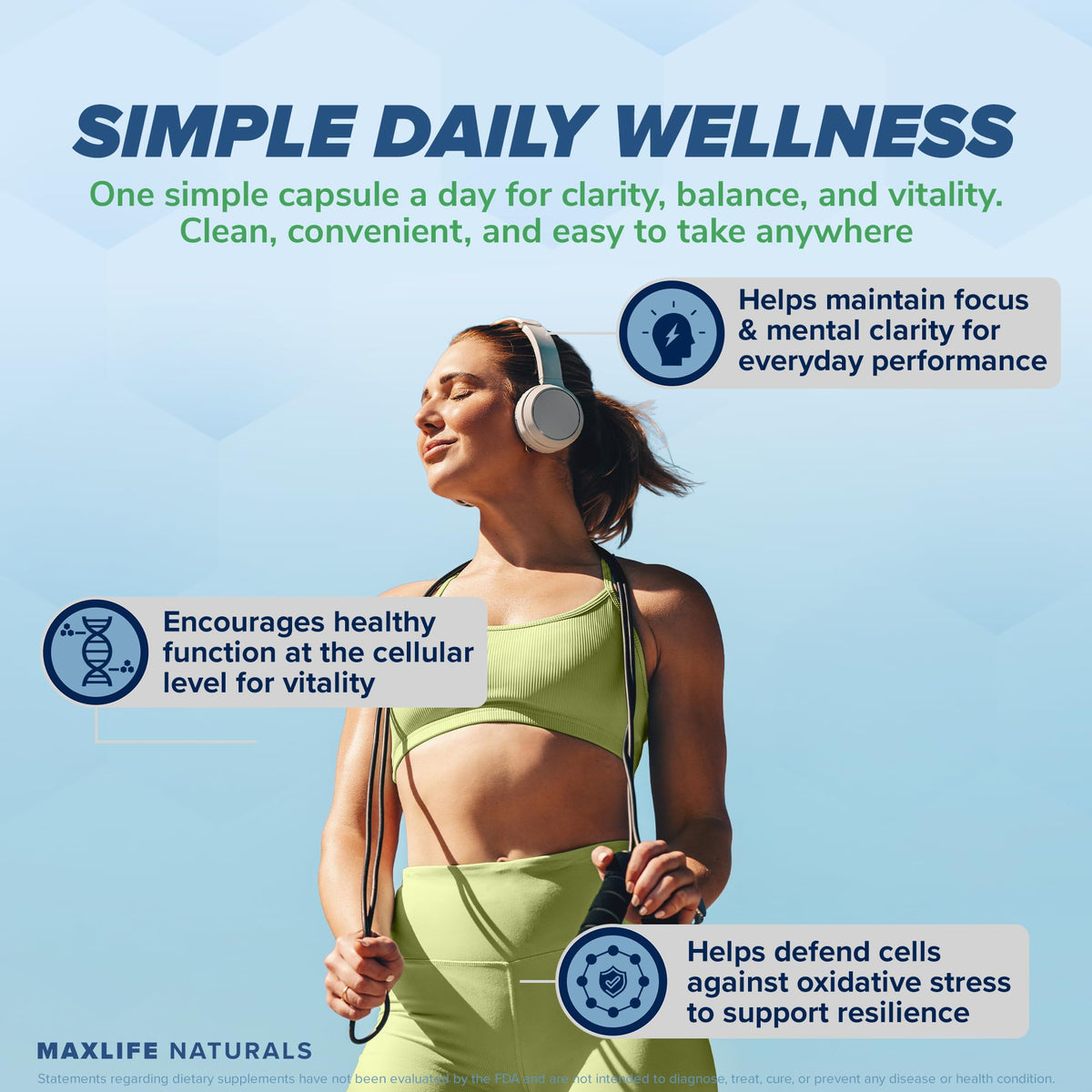 Gélifiés Methylene Blue MAXLIFE NATURALS, emballage et informations nutritionnelles
