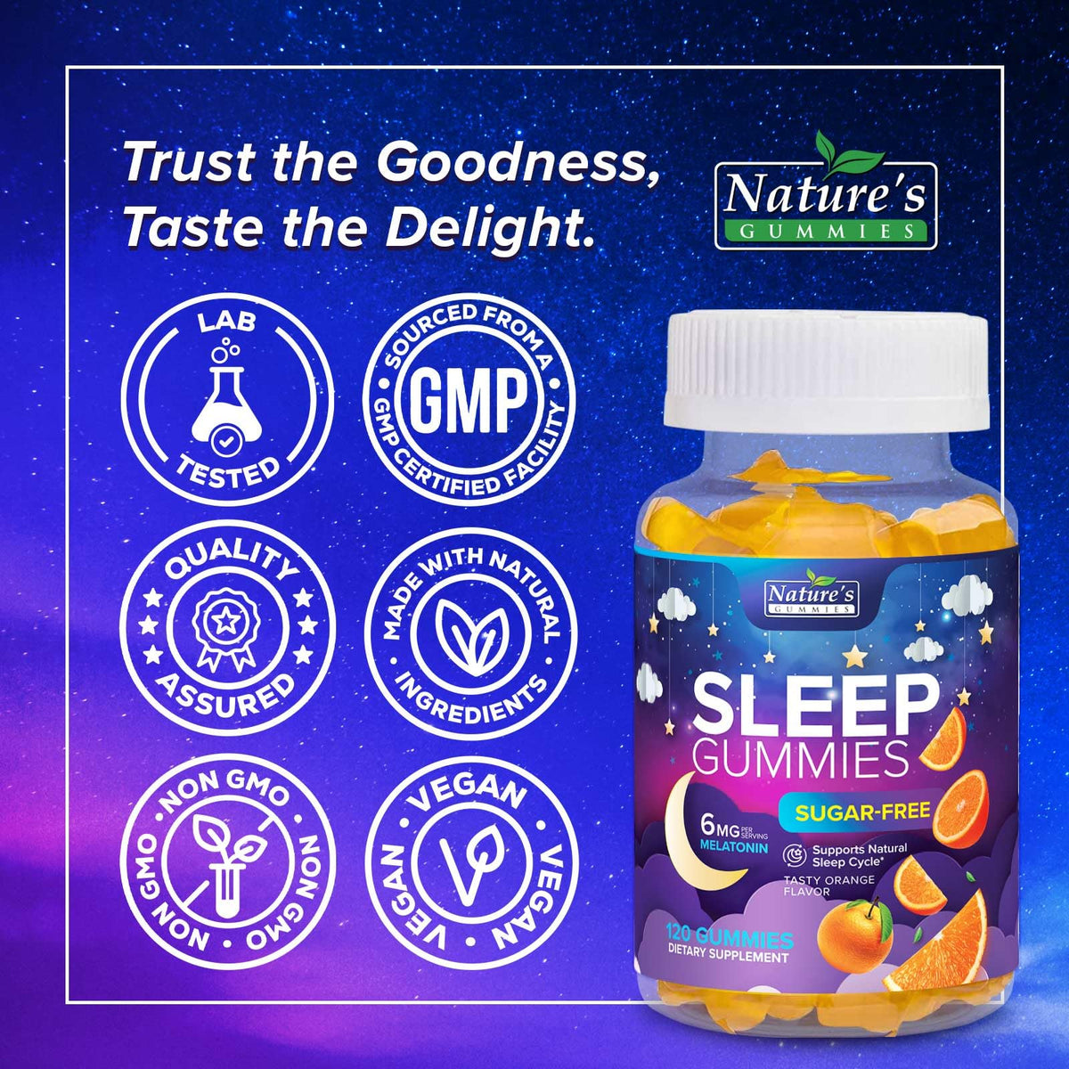 Gélifiés Nature's Gummies sur fond de table, ambiance nocturne