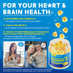 Gélifiés Omega-3 EnvyCure avec des fruits frais en arrière-plan