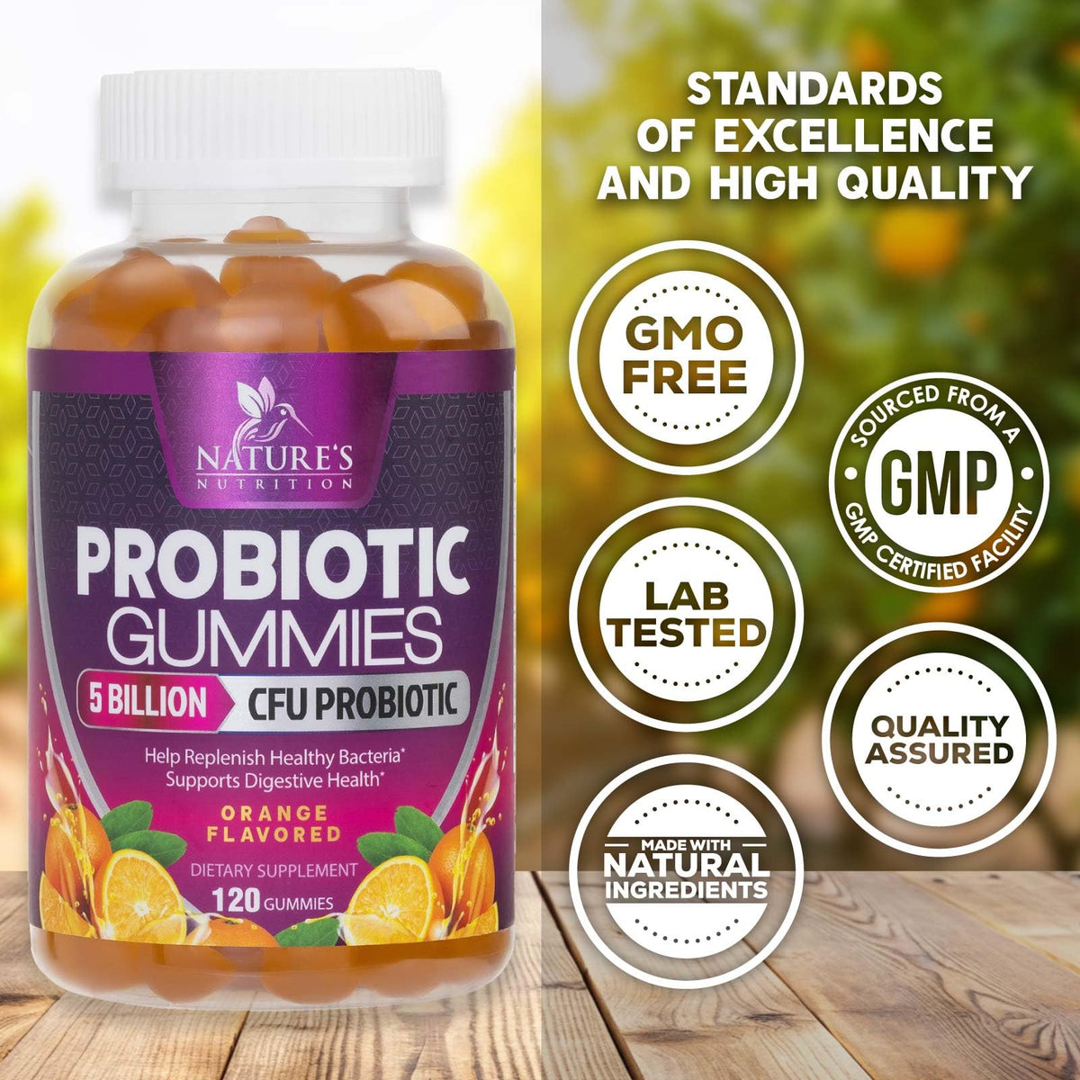 Gélifiés probiotiques Nature's Nutrition avec étiquette visible