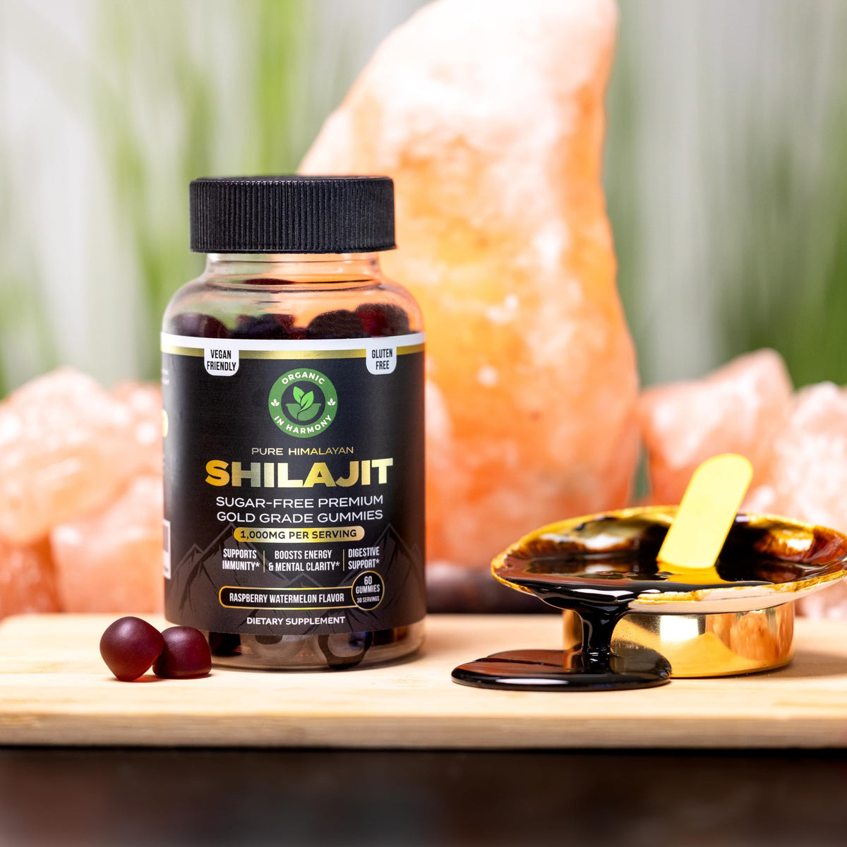 Gélifiés Shilajit Organic In Harmony, emballage avec informations nutritionnelles