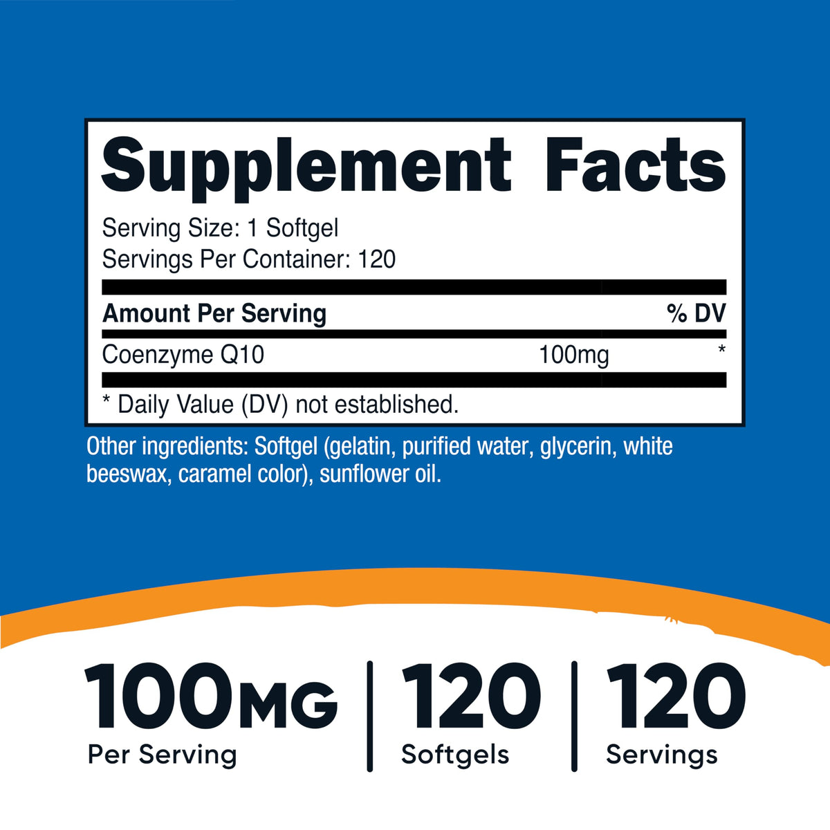 Gélule CoQ10 Nutricost montrant le dosage de 100mg