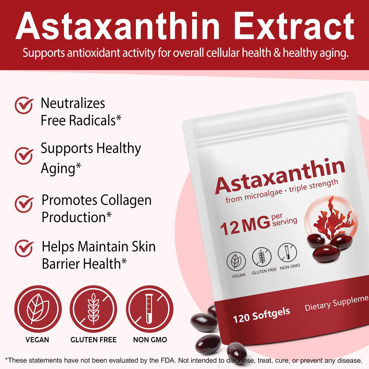 Gélule d'Astaxanthine ZUZOKKAHA 12mg sur fond blanc