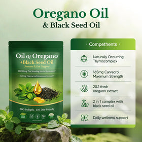 Gélule d'huile d'origan et de nigelle ouverte montrant son contenu
