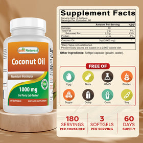 Gélule d'huile de coco vierge extra Best Naturals, 1000 mg, vue de près