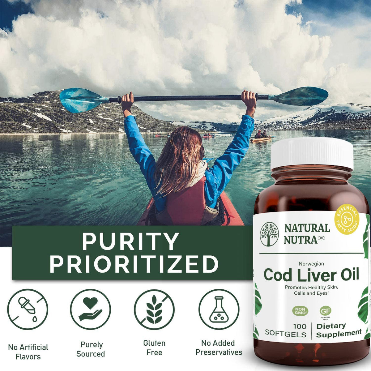Gélule d'huile de foie de morue Natural Nutra prête à être ingérée