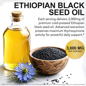 Gélule d'huile de nigelle éthiopienne avec étiquette visible