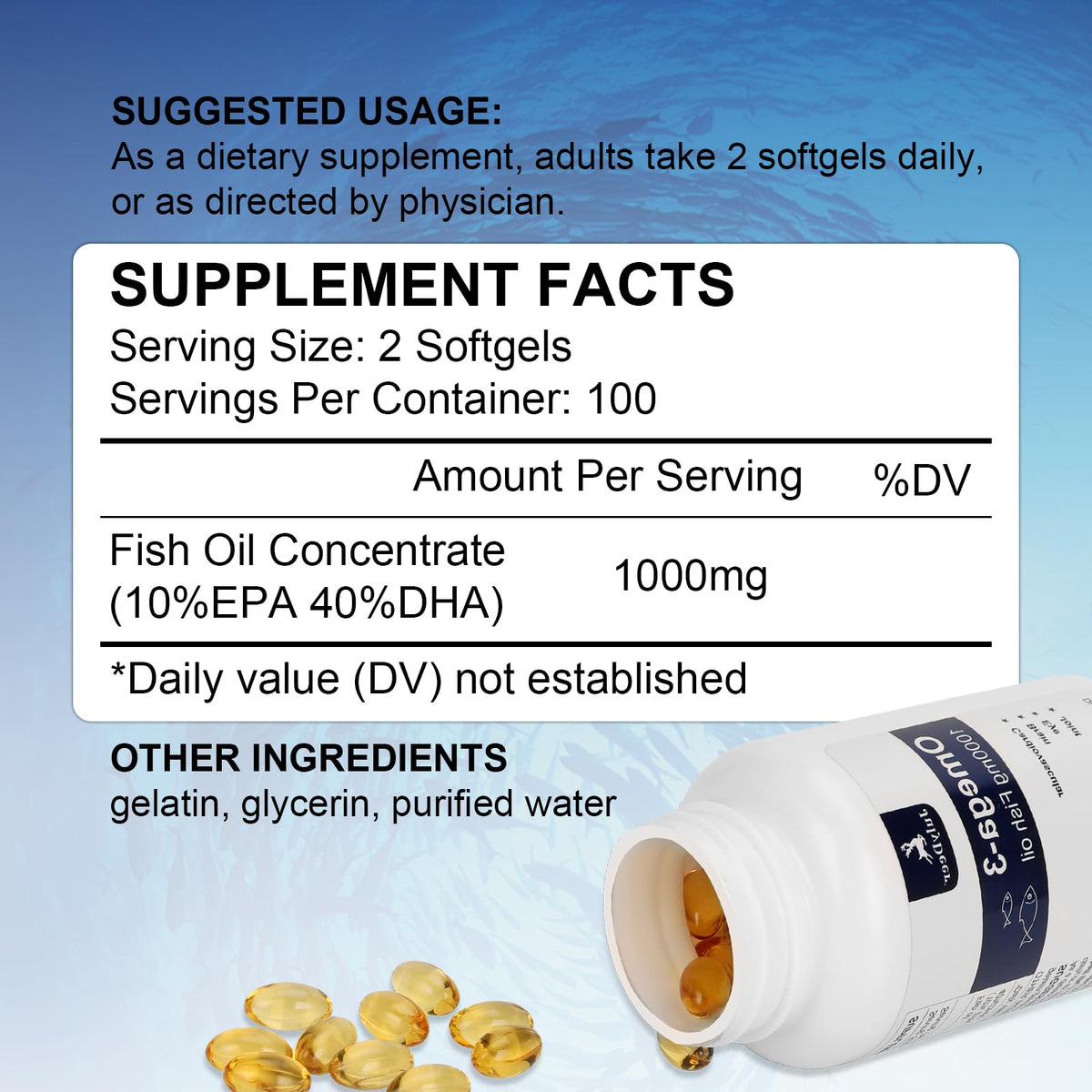 Gélule d'huile de poisson Omega 3 1000 mg de JulyDeer, vue de près