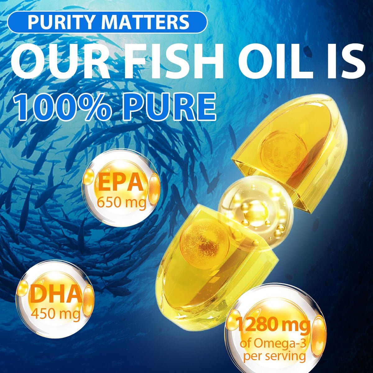 Gélule d'huile de poisson Omega-3 Xsvseie montrant la taille et la couleur