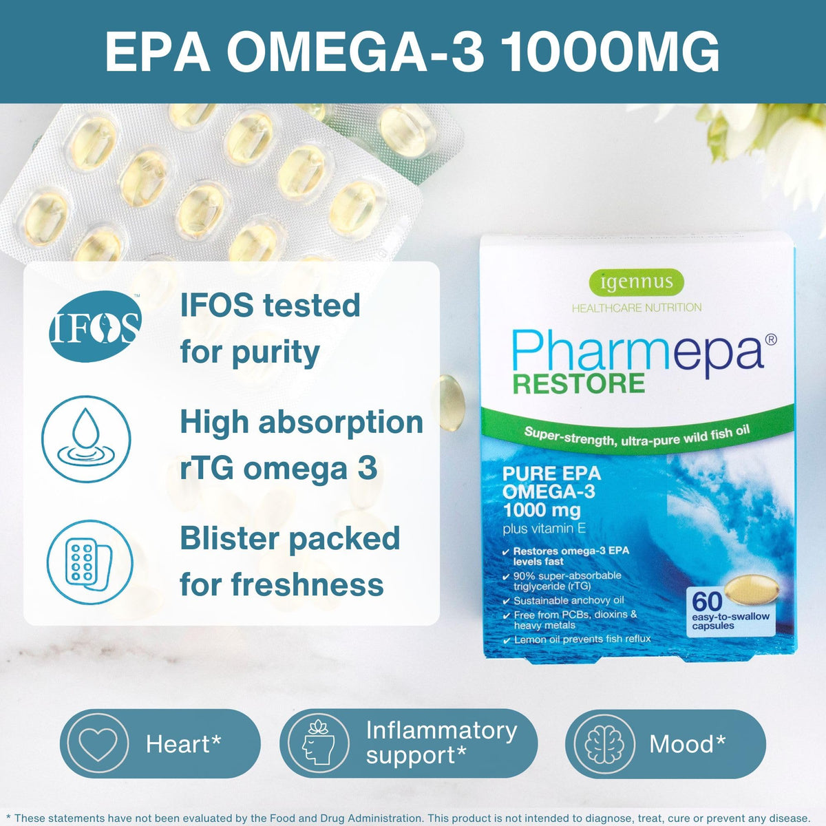 Gélule d'Igennus Pharmepa Restore Pure EPA 1000mg vue de près