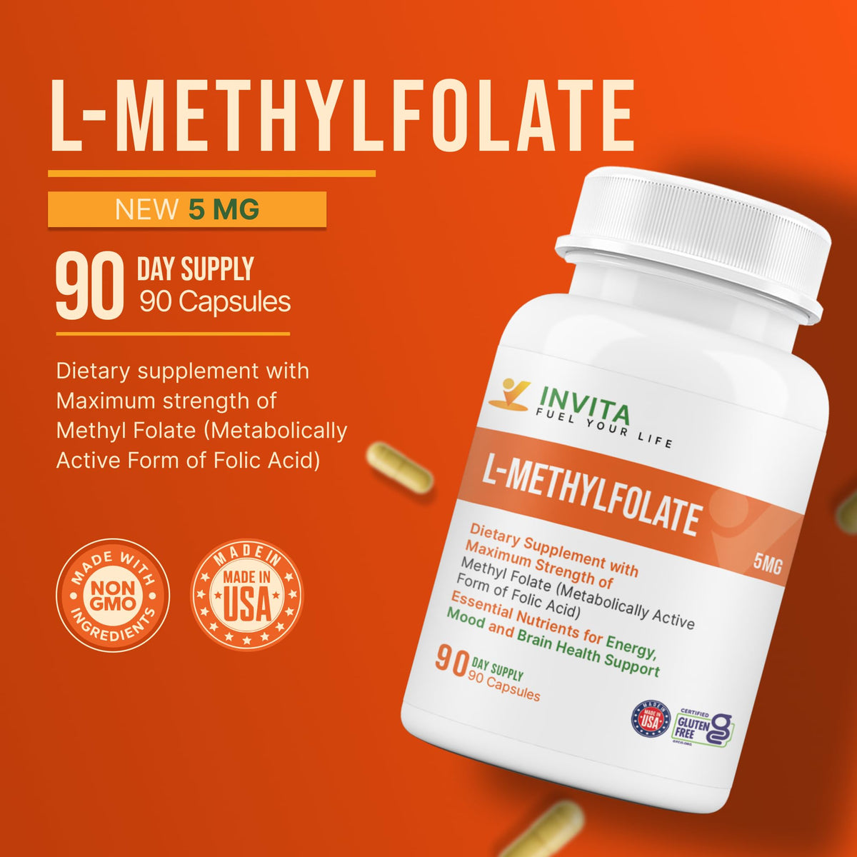 Gélule d'INVITA L-Méthylfolate 5mg en gros plan