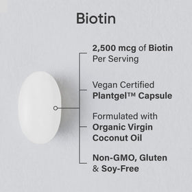 Gélule de Biotine 2500 mcg Sports Research sur fond blanc