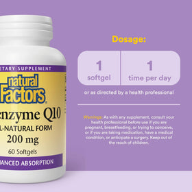 Gélule de Coenzyme Q10 Natural Factors sur fond blanc