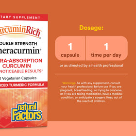 Gélule de Curcuma Double Force Natural Factors sur fond blanc