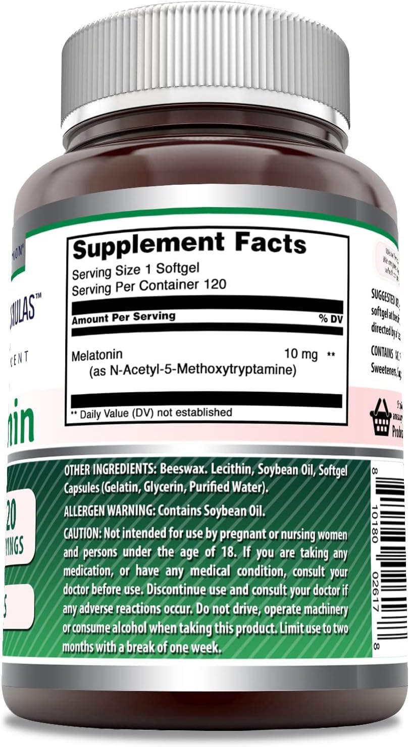 Gélule de Melatonine 10 mg d'Amazing Nutrition sur fond blanc