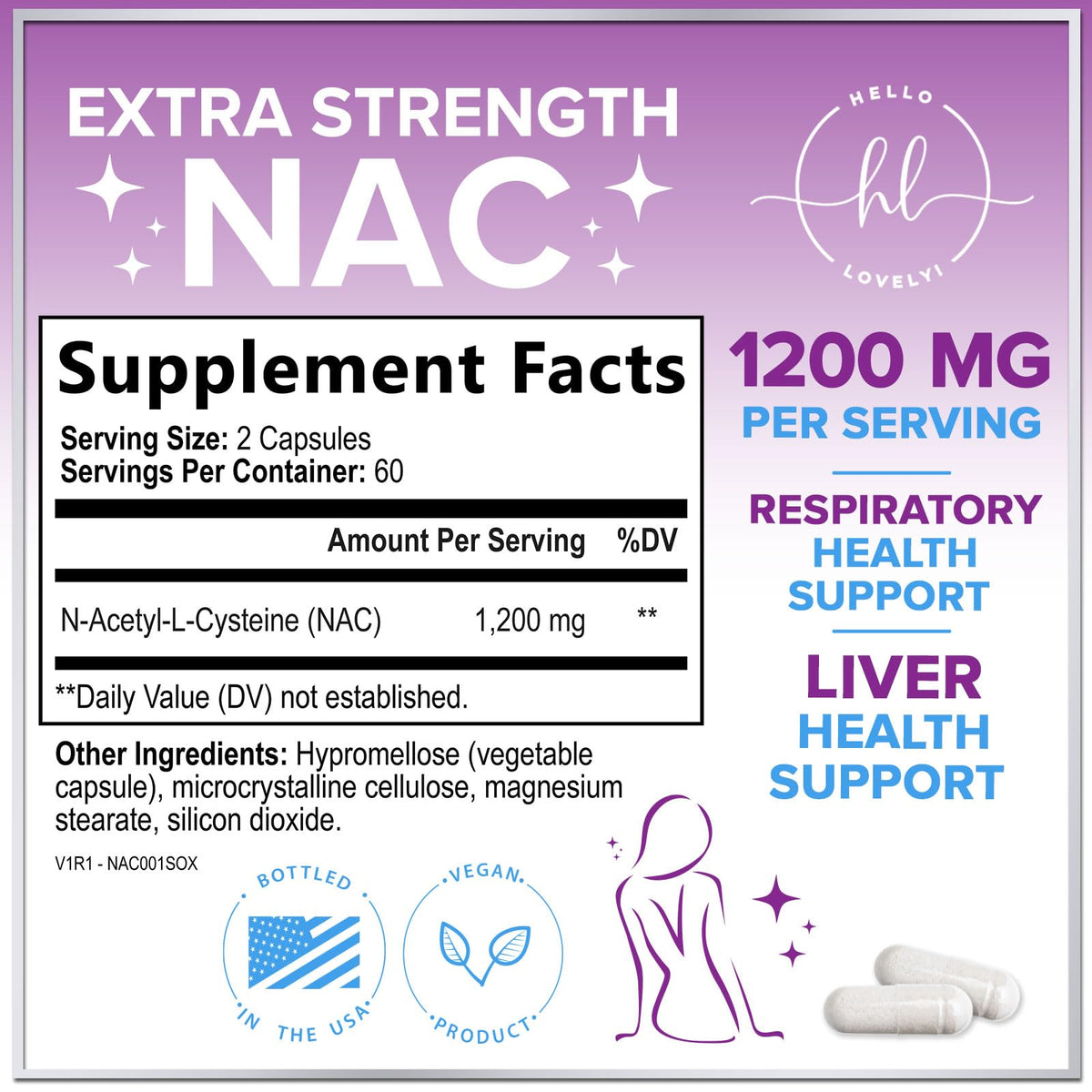 Gélule de NAC 1200 mg de Hello Lovely! en gros plan