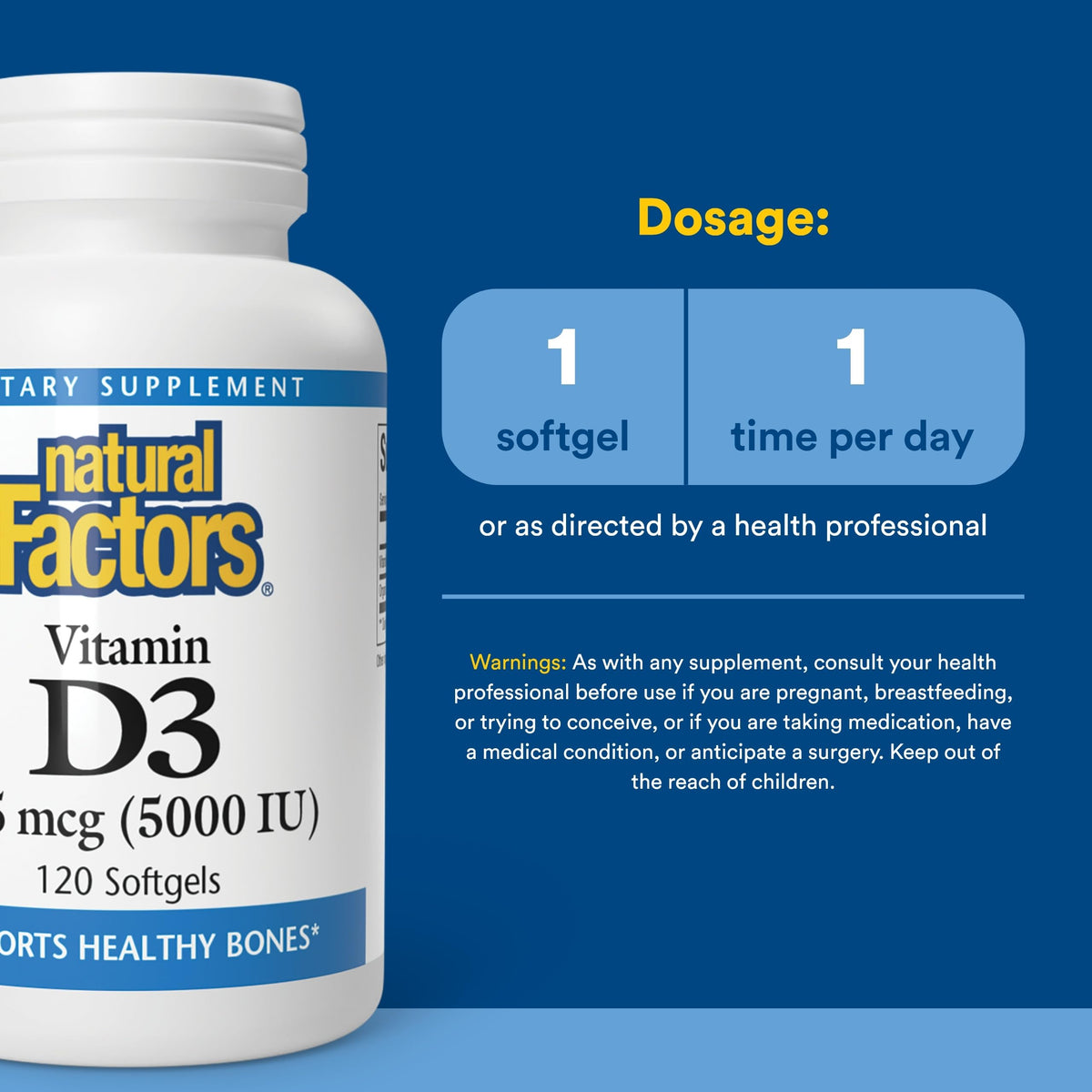 Gélule de Natural Factors Vitamine D3 125 mcg
