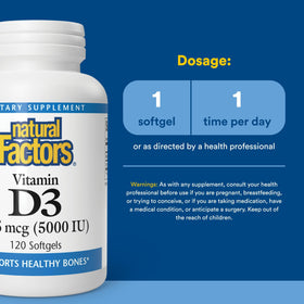 Gélule de Natural Factors Vitamine D3 125 mcg
