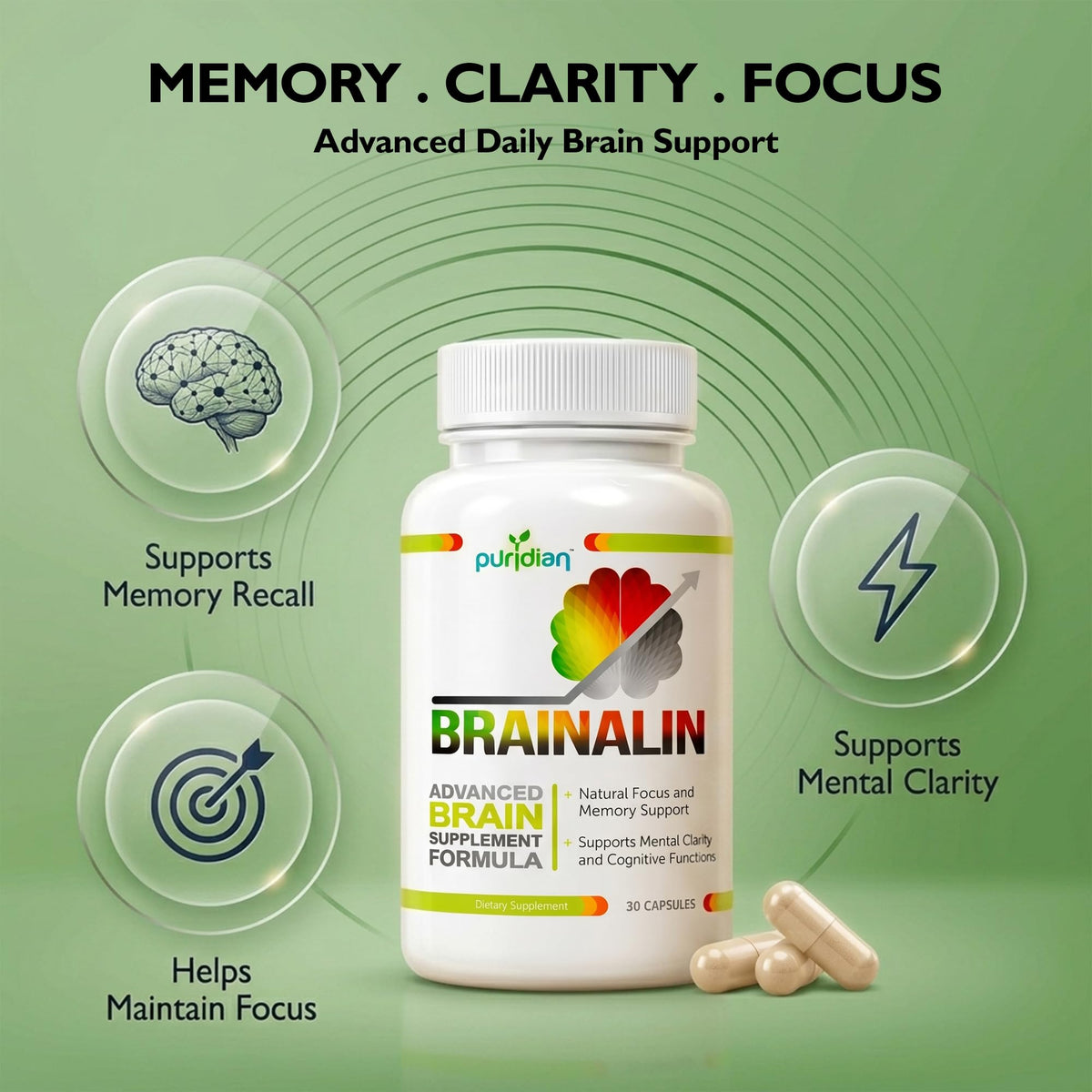 Gélule de Puridian Compléments Cérébraux Ginkgo Biloba tenue dans une main