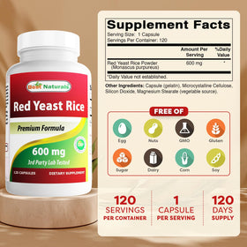 Gélule de riz rouge Best Naturals avec dosage de 600 mg