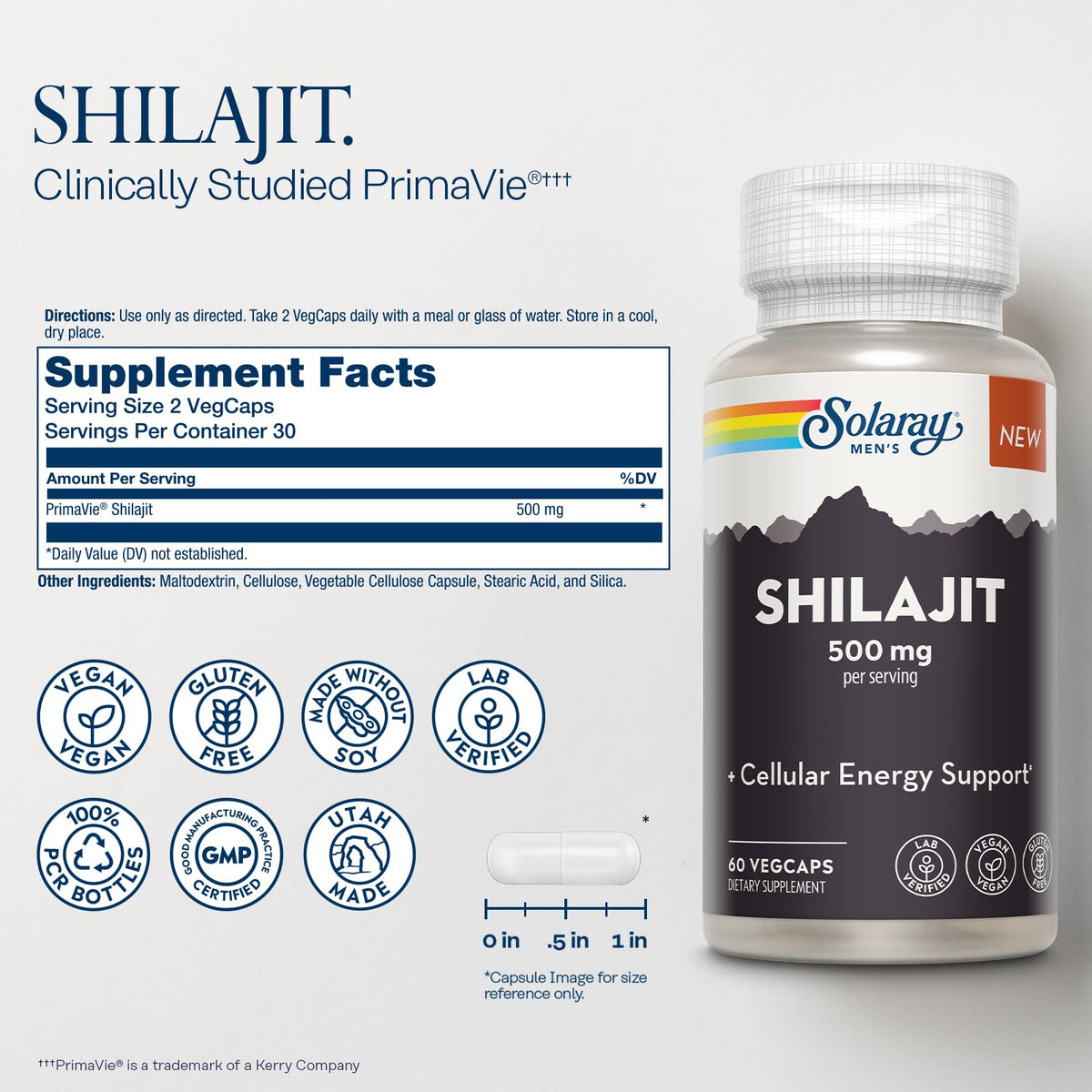 Gélule de SOLARAY Shilajit PrimaVie, vue de près