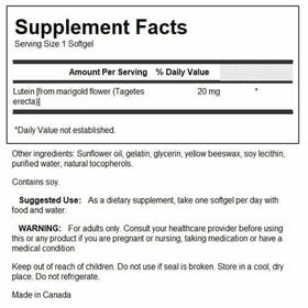 Gélule de Swanson Lutein montrant la taille et la forme