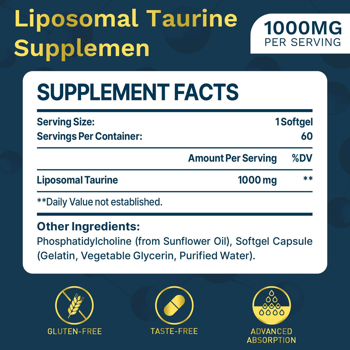 Gélule de taurine liposomale 1000mg de lipmaxmall
