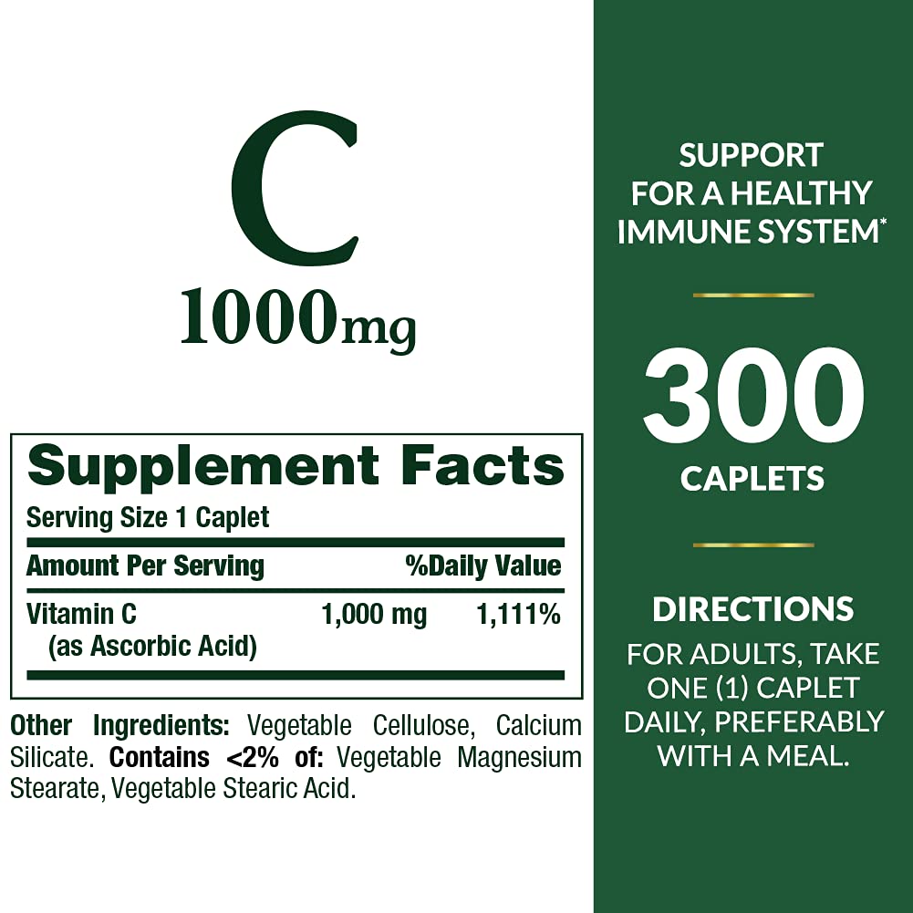 Gélule de Vitamine C 1000mg Nature's Bounty sur fond blanc