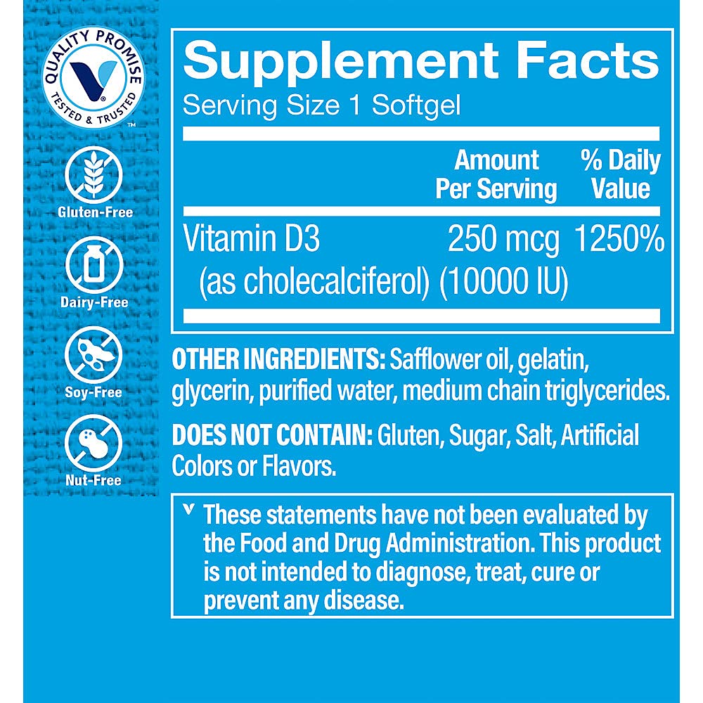 Gélule de vitamine D3 10000 IU de The Vitamin Shoppe vue de près