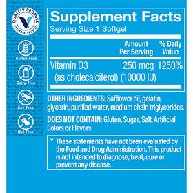 Gélule de vitamine D3 10000 IU de The Vitamin Shoppe vue de près