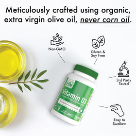 Gélule de vitamine D3 5000UI sur fond blanc