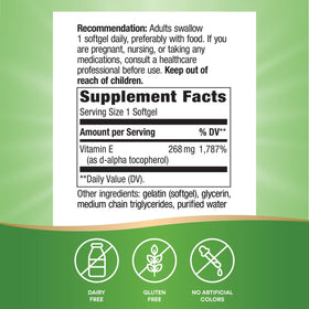 Gélule de vitamine E D-Alpha Tocophérol Nature's Way en gros plan