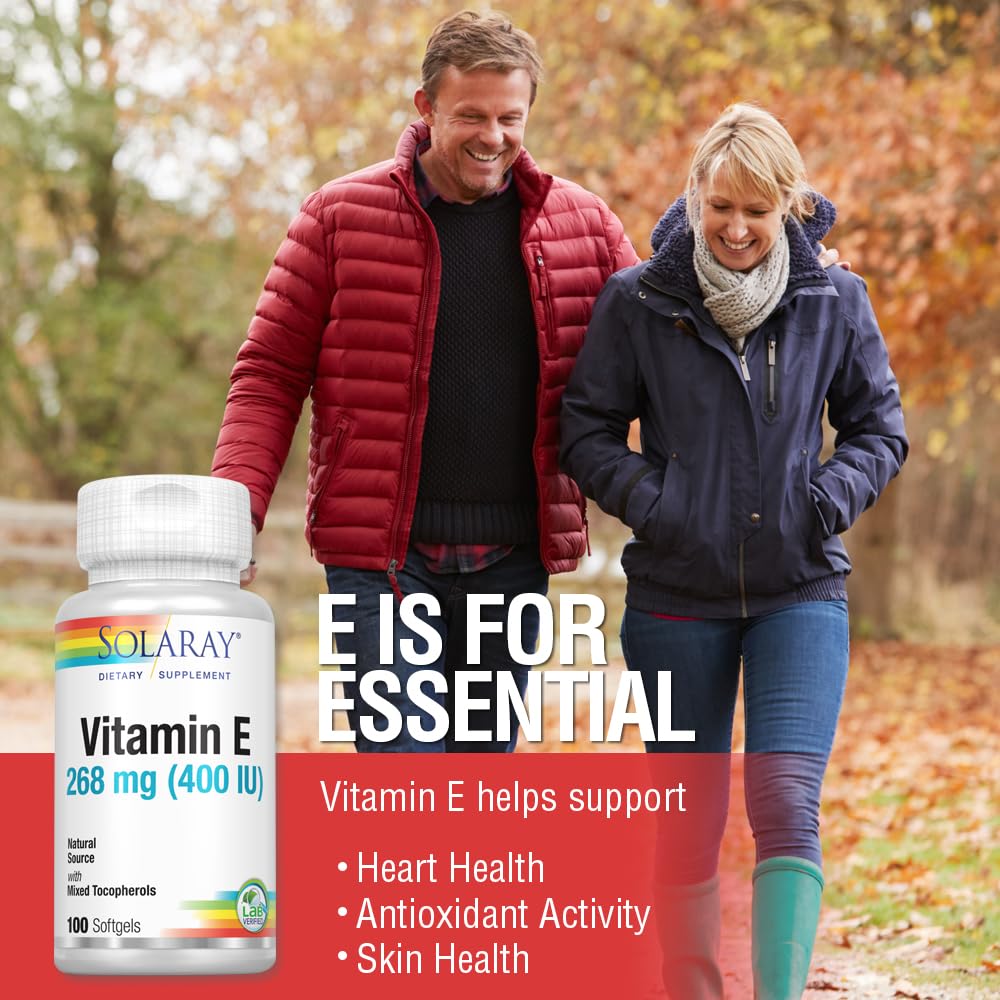 Gélule de Vitamine E SOLARAY avec étiquette détaillée