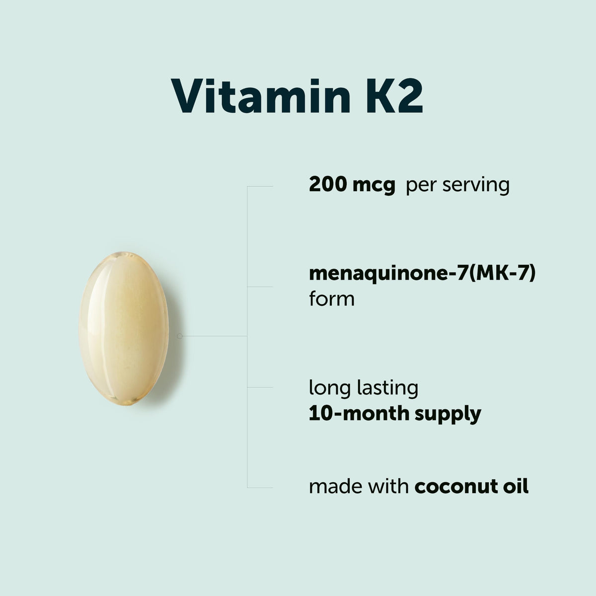 Gélule de Vitamine K2 MK-7 de Micro Ingredients avec huile de coco