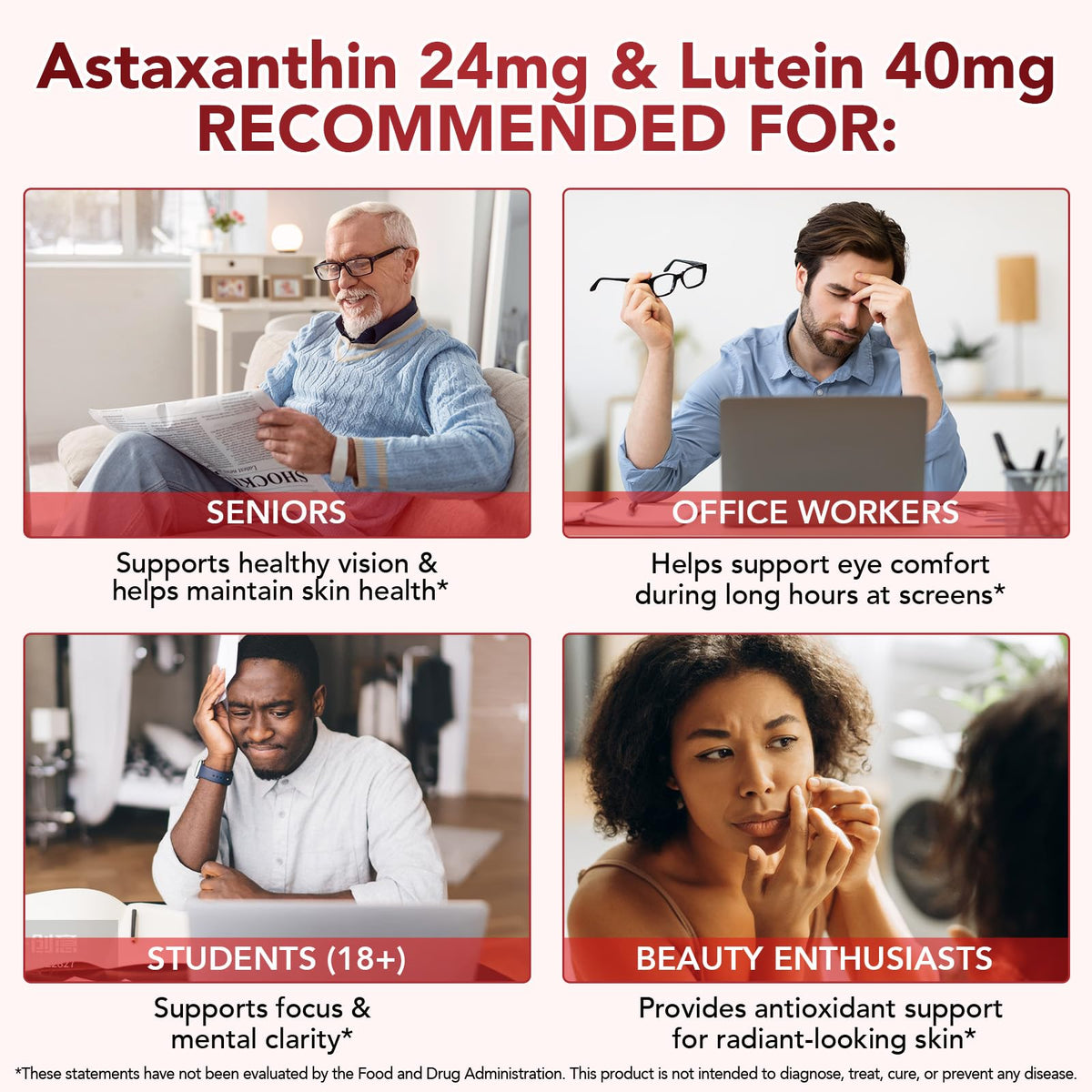 Gélule KZUO Astaxanthine 12MG et Lutéine 40MG sur une surface blanche