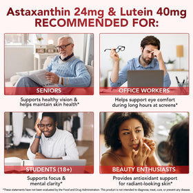 Gélule KZUO Astaxanthine 12MG et Lutéine 40MG sur une surface blanche