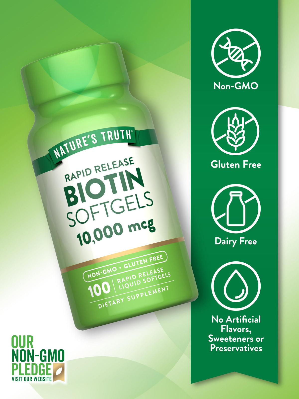 Gélule liquide de Biotine Nature's Truth sur fond blanc