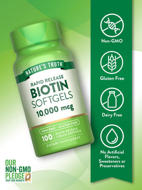 Gélule liquide de Biotine Nature's Truth sur fond blanc