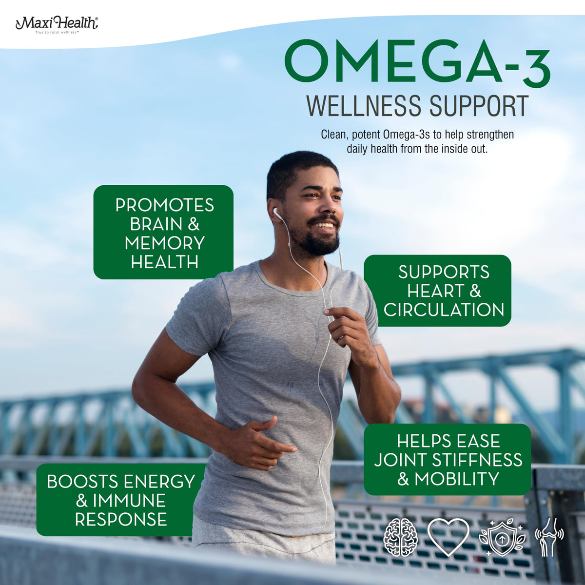 Gélule Maxi Health Omega 3 Huile de Poisson avec une main