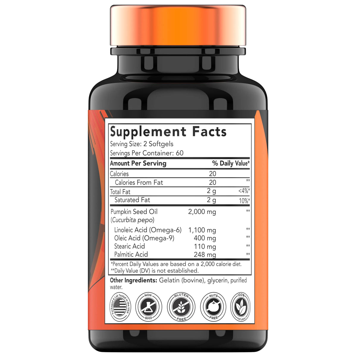 Gélule molle d'huile de pépin de citrouille tnvitamins sur fond blanc