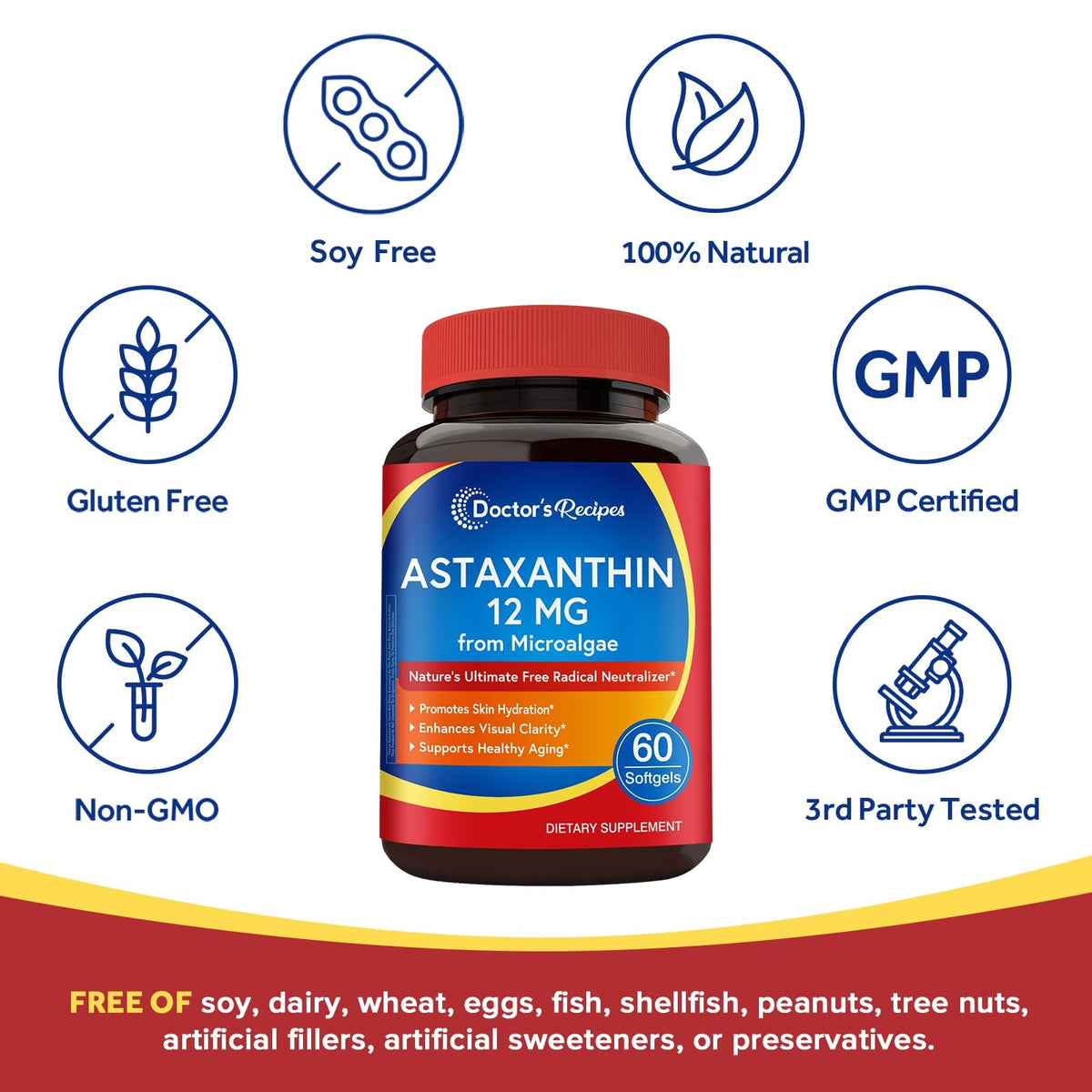 Gélule molle de Doctor's Recipes Astaxanthin 12 mg sur fond blanc