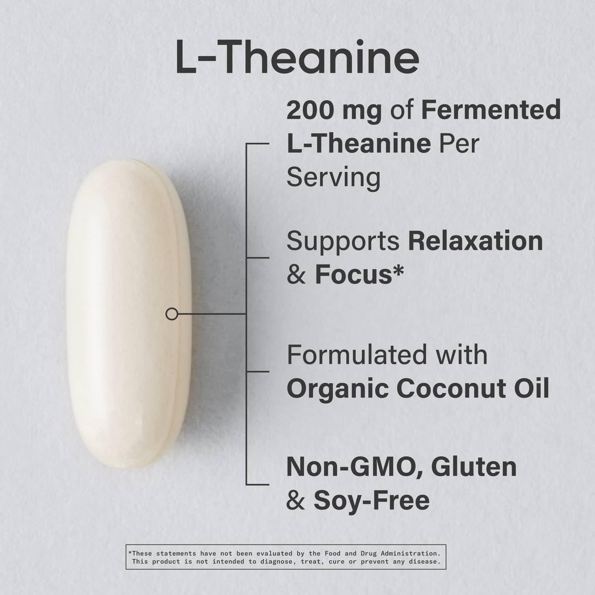 Gélule molle de L-Theanine 200mg de Sports Research sur fond blanc