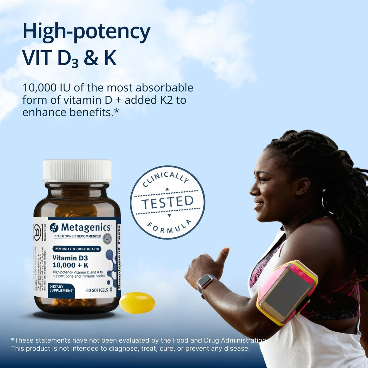 Gélule molle de Metagenics Vitamine D3 et K2, gros plan